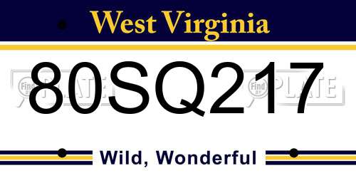 80SQ217 West Virginia License Plate