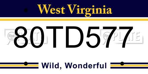 80TD577 West Virginia License Plate