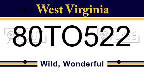 80TO522 West Virginia License Plate