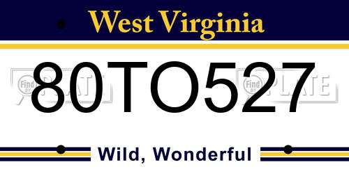 80TO527 West Virginia License Plate