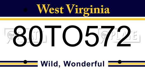 80TO572 West Virginia License Plate