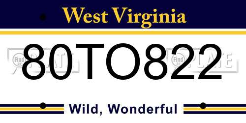 80TO822 West Virginia License Plate