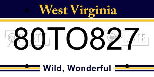 80TO827 West Virginia License Plate