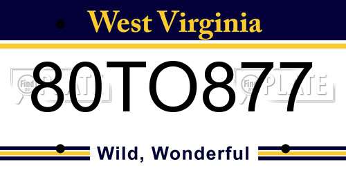 80TO877 West Virginia License Plate
