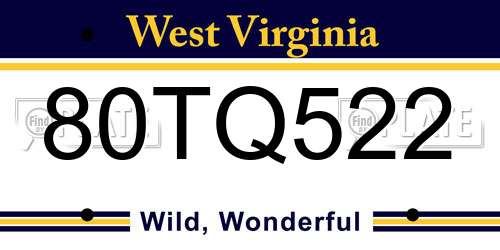 80TQ522 West Virginia License Plate