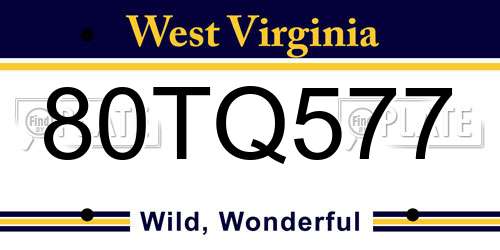 80TQ577 West Virginia License Plate