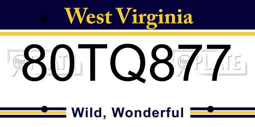 80TQ877 West Virginia License Plate