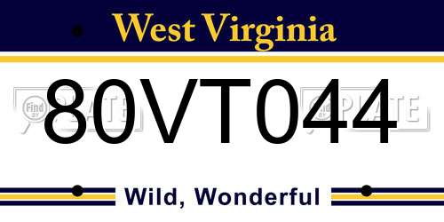 80VT044 West Virginia License Plate
