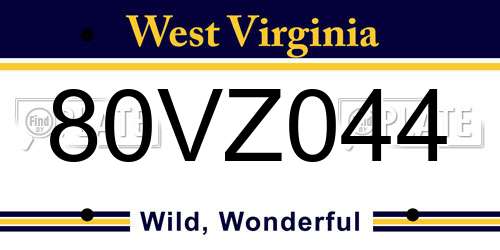 80VZ044 West Virginia License Plate