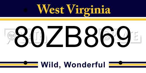 80ZB869 West Virginia License Plate