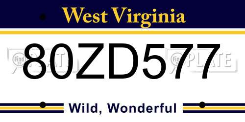 80ZD577 West Virginia License Plate