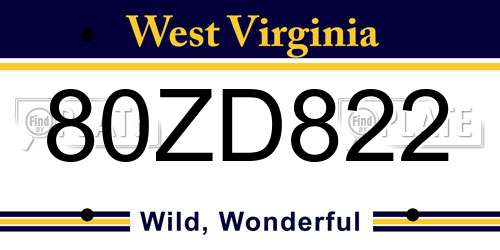 80ZD822 West Virginia License Plate