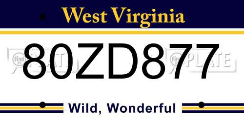 80ZD877 West Virginia License Plate