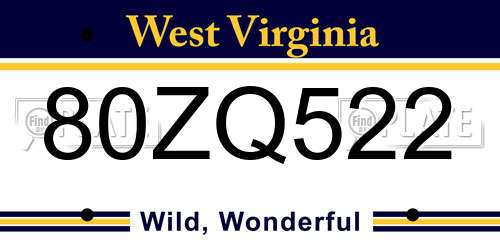 80ZQ522 West Virginia License Plate