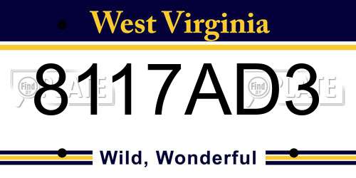 8117AD3 West Virginia License Plate