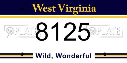 8125 West Virginia License Plate