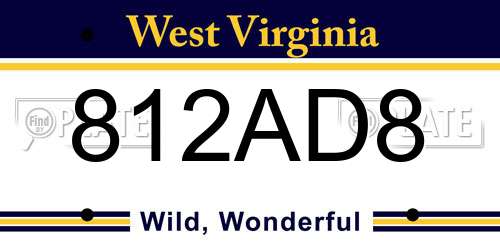 812AD8 West Virginia License Plate