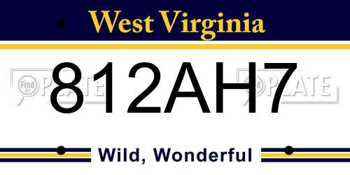 812AH7 West Virginia License Plate