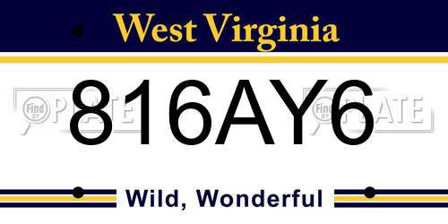 816AY6 West Virginia License Plate