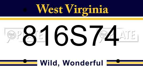 816S74 West Virginia License Plate