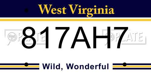 817AH7 West Virginia License Plate
