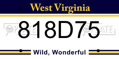 818D75 West Virginia License Plate