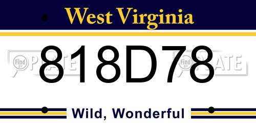 818D78 West Virginia License Plate