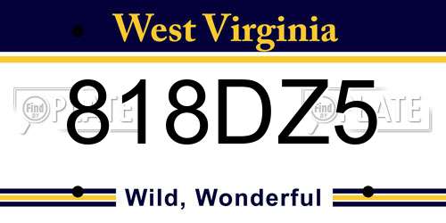 818DZ5 West Virginia License Plate