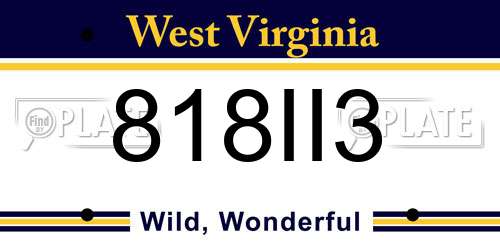 818II3 West Virginia License Plate