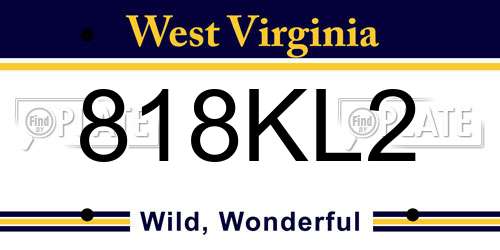 818KL2 West Virginia License Plate
