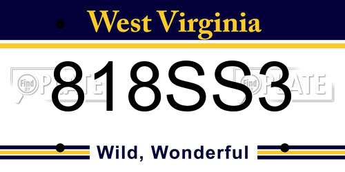 818SS3 West Virginia License Plate