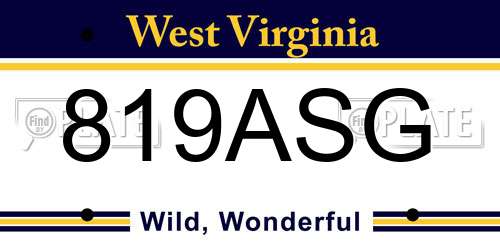 819ASG West Virginia License Plate