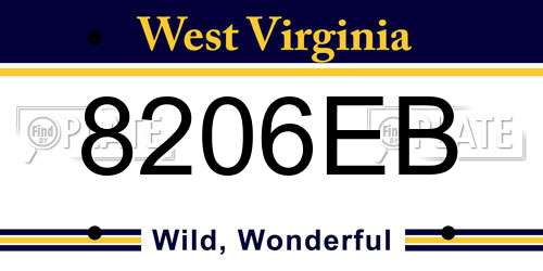 8206EB West Virginia License Plate