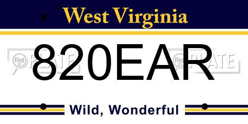 820EAR West Virginia License Plate