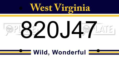 820J47 West Virginia License Plate