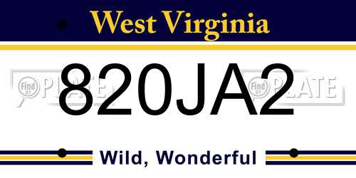 820JA2 West Virginia License Plate