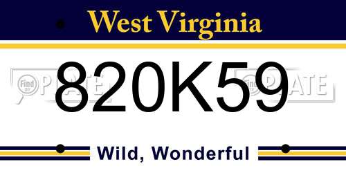 820K59 West Virginia License Plate