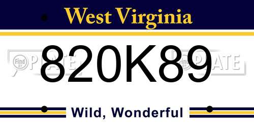820K89 West Virginia License Plate