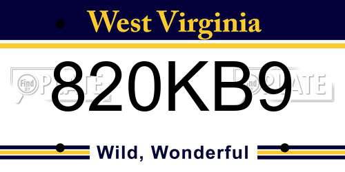 820KB9 West Virginia License Plate