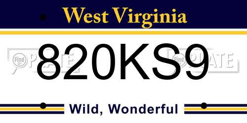 820KS9 West Virginia License Plate