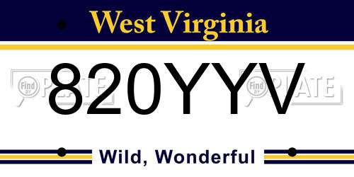 820YYV West Virginia License Plate