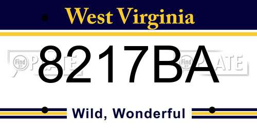 8217BA West Virginia License Plate