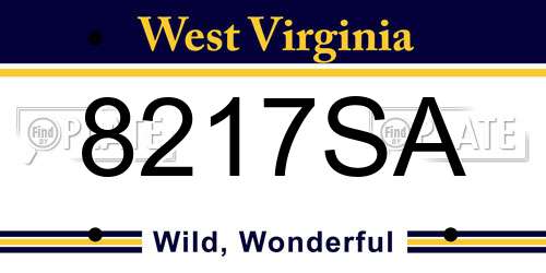 8217SA West Virginia License Plate