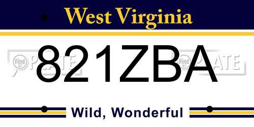 821ZBA West Virginia License Plate
