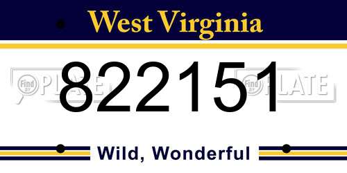 822151 West Virginia License Plate