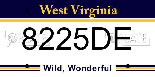 8225DE West Virginia License Plate