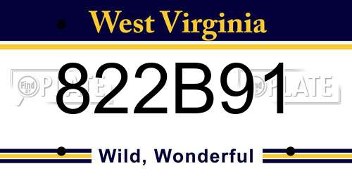 822B91 West Virginia License Plate