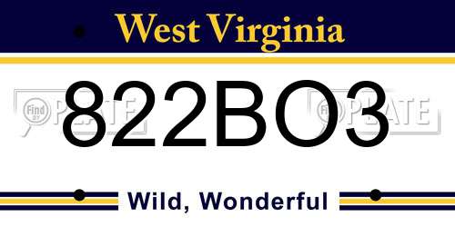 822BO3 West Virginia License Plate