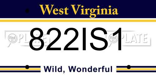 822IS1 West Virginia License Plate