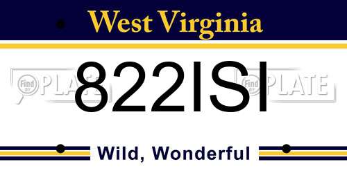 822ISI West Virginia License Plate